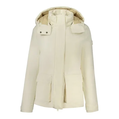 White Polyester Women Parka Jacket