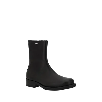 Black Calf Leather Bos Taurus Ankle Boots