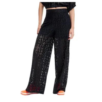 Black Polyester Casual Pants