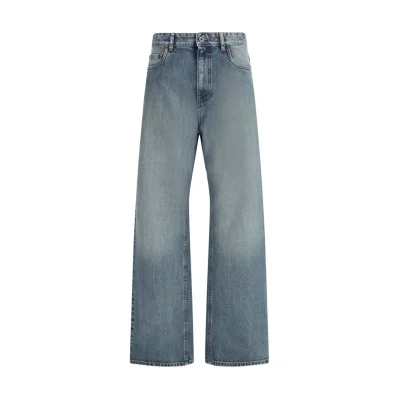 Blue Cotton Straight-Leg Jeans